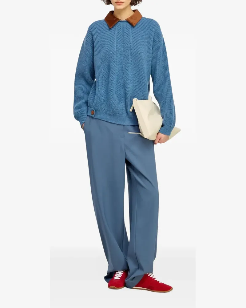 Semicouture Acacia chevron-knit corduroy-collar sweater - Blau Blau