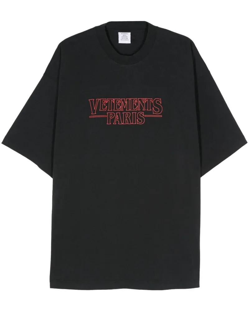 VETEMENTS T-Shirt mit gummiertem Logo - Schwarz Schwarz