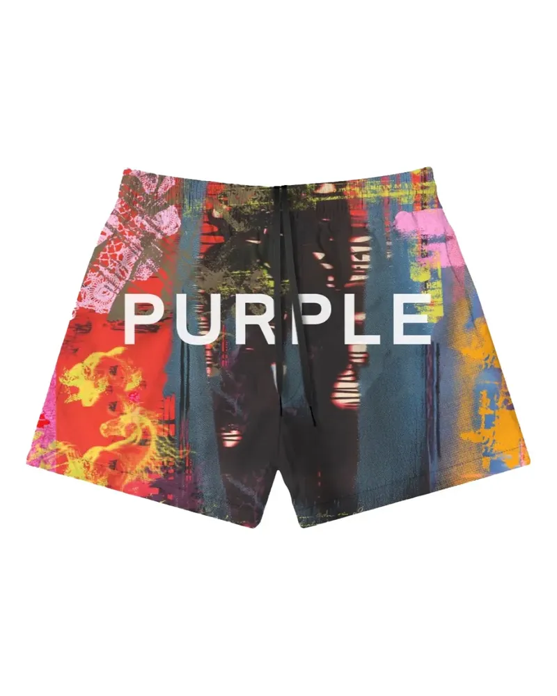 PURPLE BRAND Badeshorts mit abstraktem Print - Blau Blau