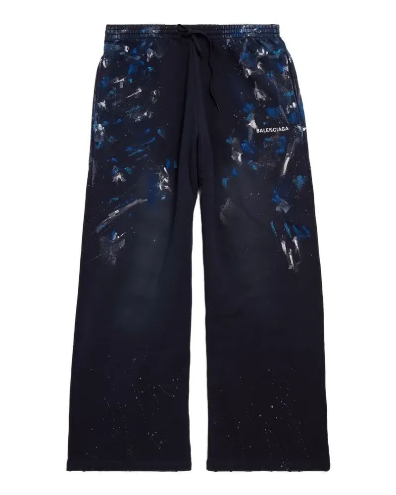 Balenciaga paint-splatter oversized baggy sweatpants in navy - Blau Blau
