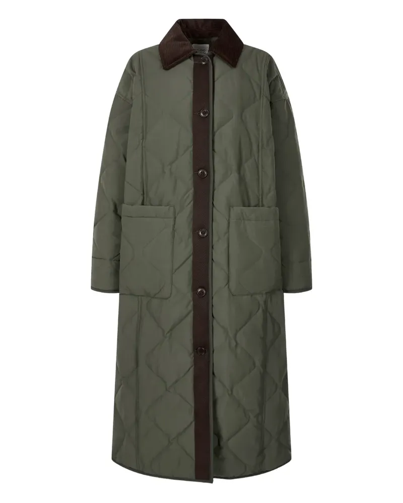 STUDIO TOMBOY corduroy-collar quilted long coat - Grün Grün