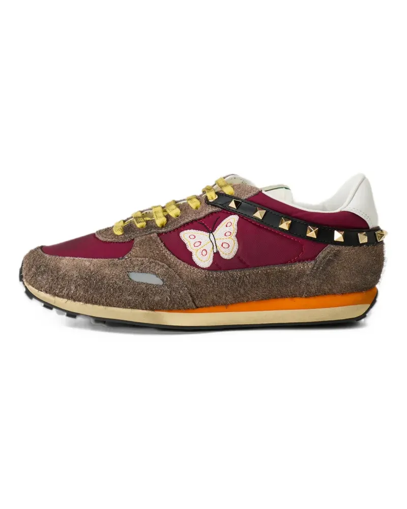Valentino Garavani Stud Up Sneakers mit Nieten aus Spaltleder und Nylon mit Schmetterlingsstickerei - Rot Rot
