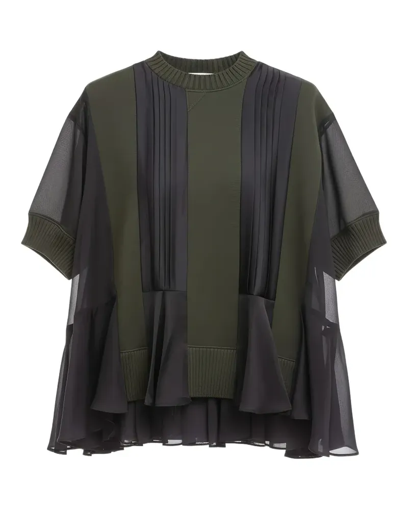 Sacai T-Shirt mit Falteneinsätzen - Schwarz Schwarz