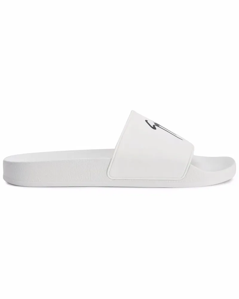 Giuseppe Zanotti Brett Pantoletten mit Logo - Weiß Weiß