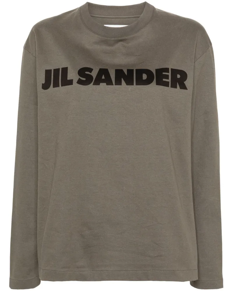 Jil Sander Langarmshirt mit Logo-Print - Grün Grün