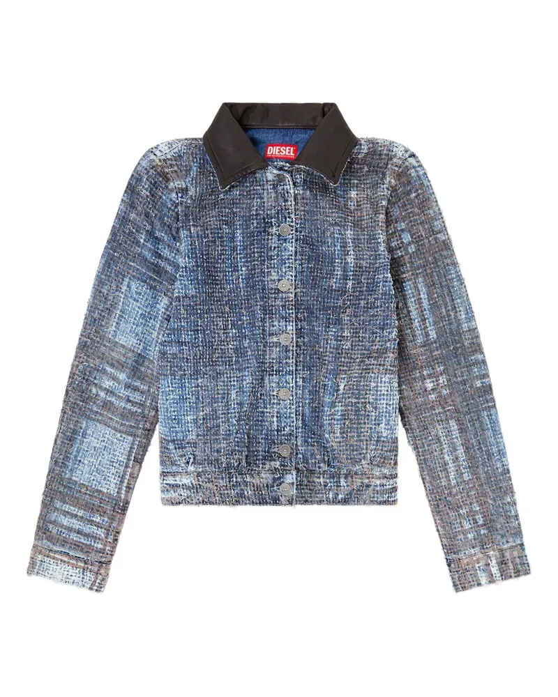 Diesel De-Ateli prince of wales leather collar jacket - Blau Blau