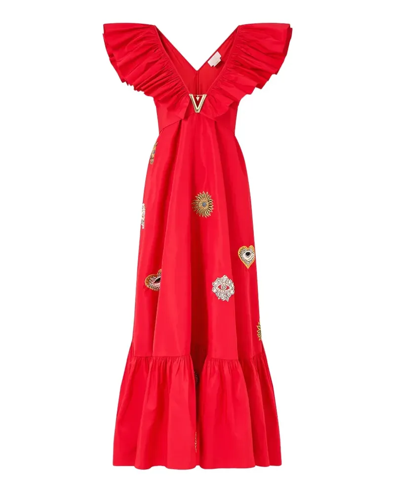 Camilla Maxikleid mit Rüschenkragen - Rot Rot