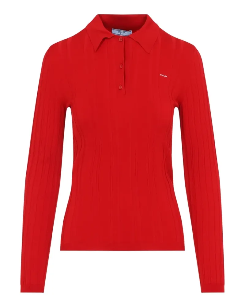 Prada Geripptes Poloshirt - Rot Rot