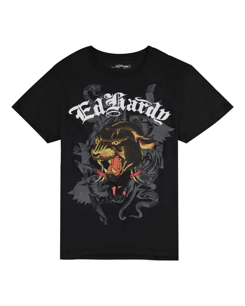 Ed Hardy Panther Head T-Shirt - Schwarz Schwarz