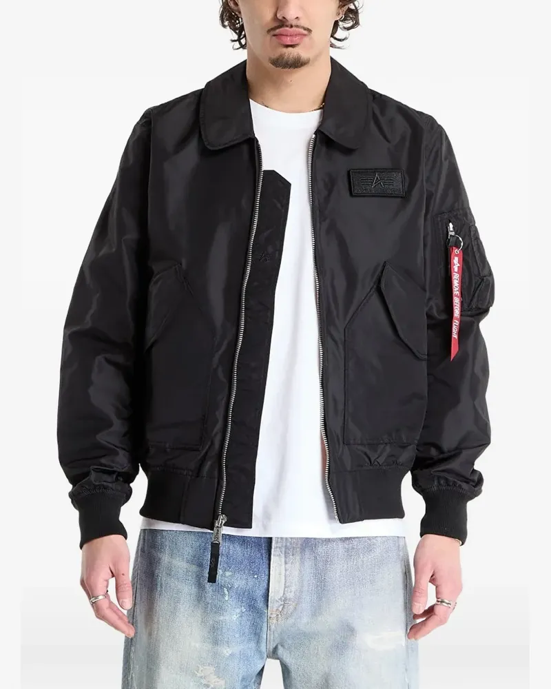 Alpha Industries logo-patch zip-up bomber jacket - Schwarz Schwarz
