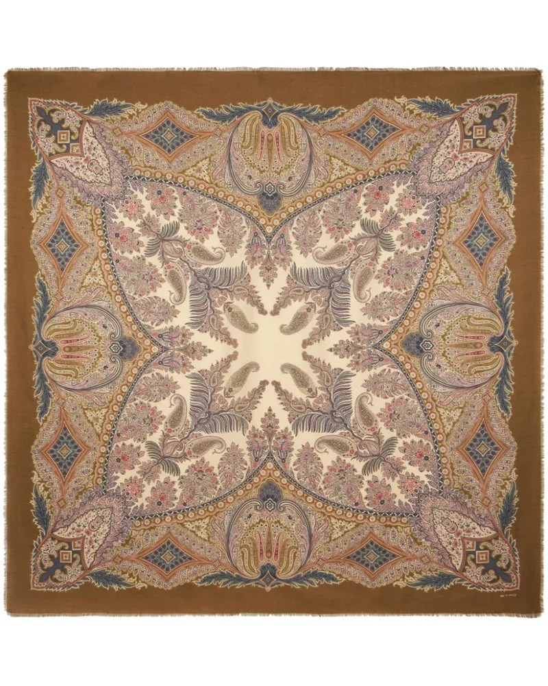 Etro Ausgefranster Schal mit Paisley-Print - Braun Braun
