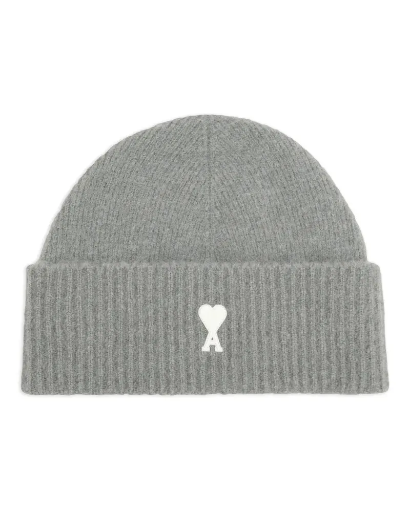 AMI Paris Gestreifte Ami de Coeur Beanie - Grau Grau