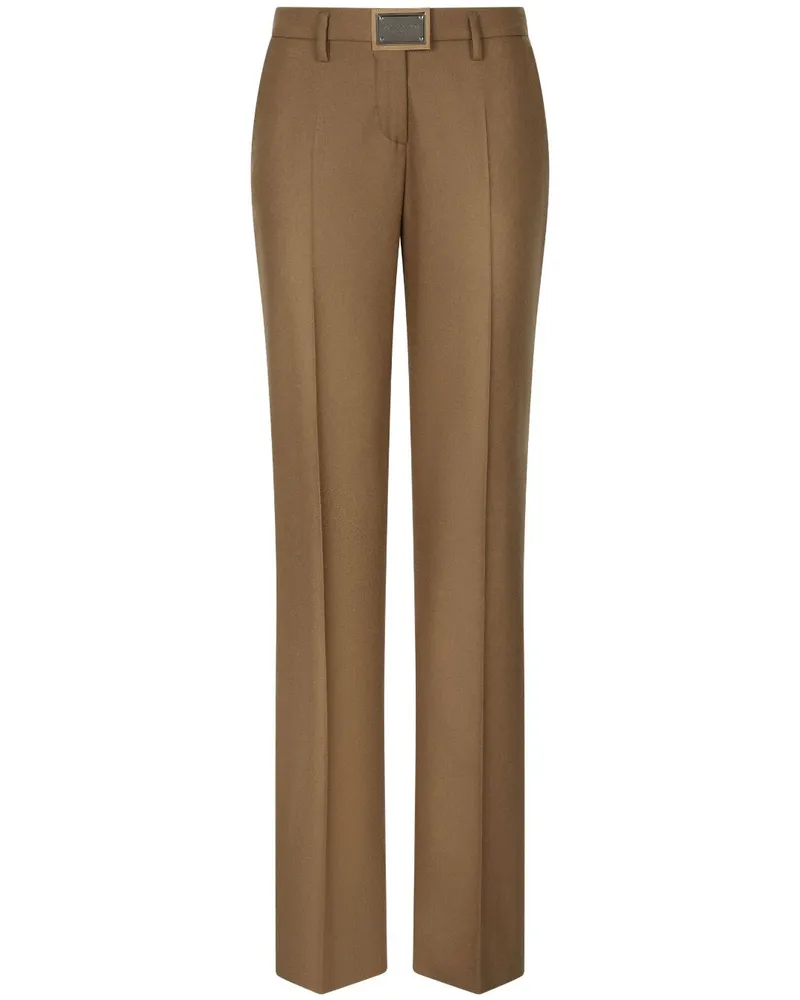 Dolce & Gabbana Gerade Hose mit Logo-Schild - Braun Braun