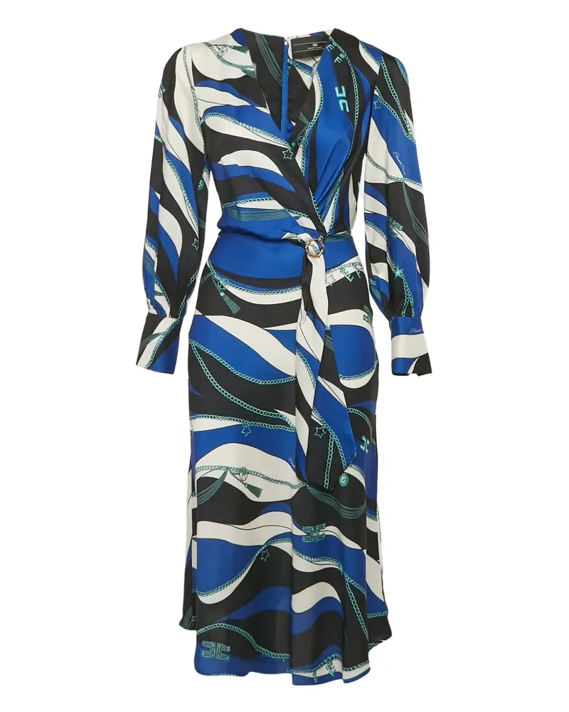 Elisabetta Franchi Pre-owned Midikleid im Wickelstil mit Wellen-Print - Blau Blau