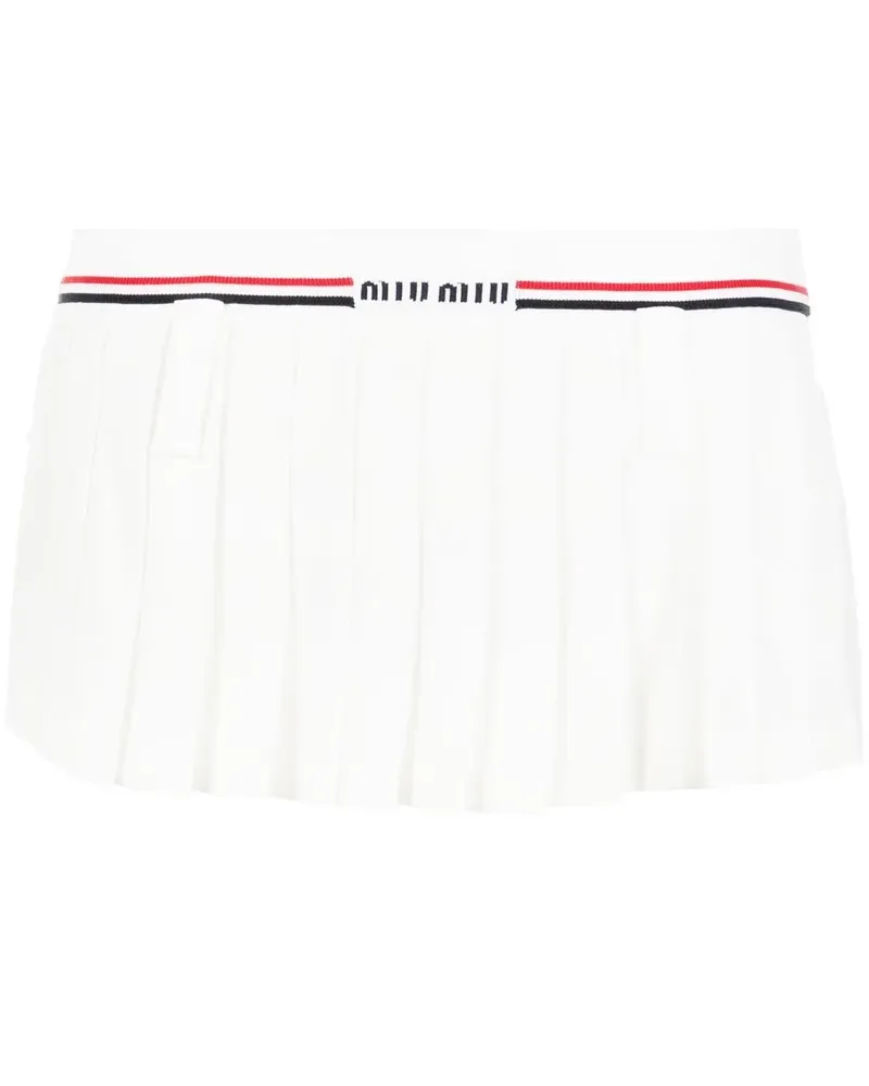 Miu Miu Faltenrock mit Intarsien-Logo - Weiß Weiß