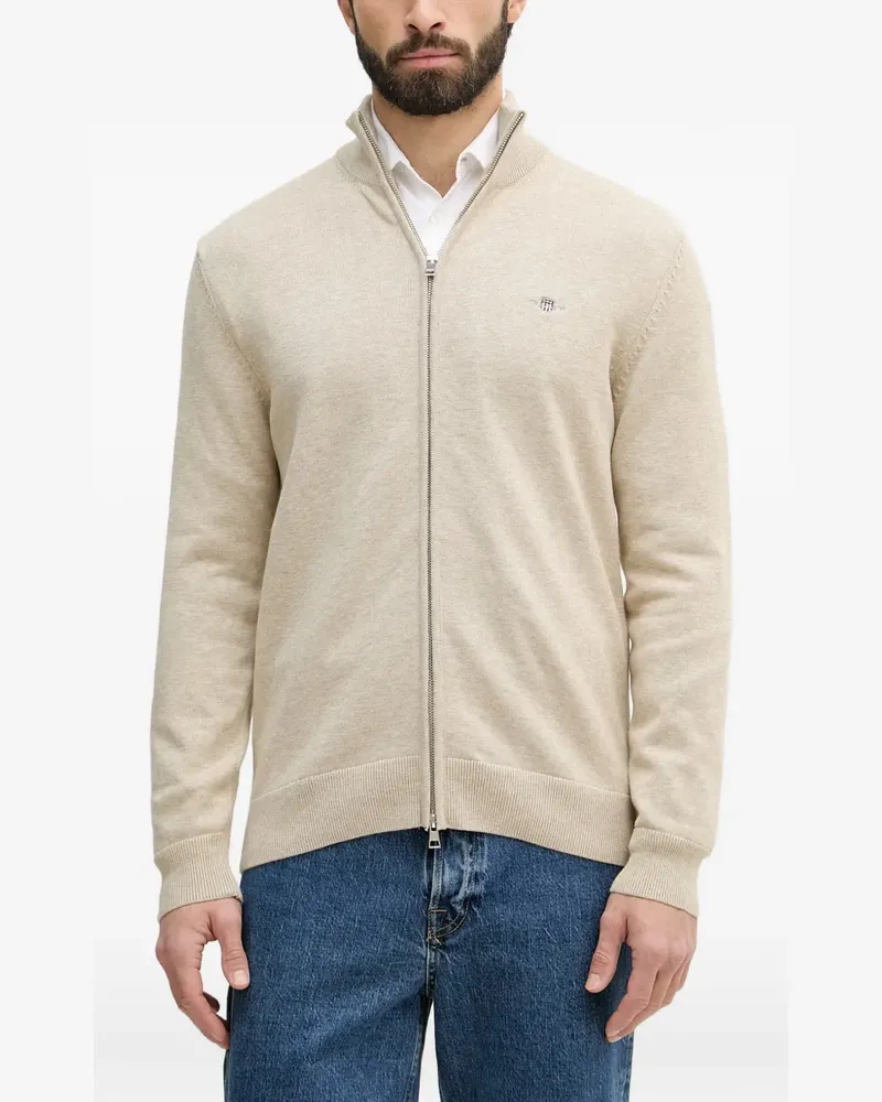 Gant zip-up embroidered-logo sweater - Nude Nude