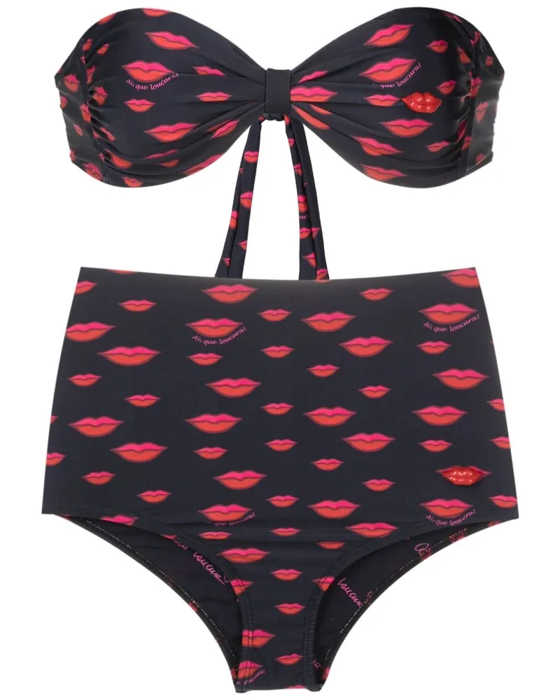 Amir Slama Bikini mit Lippen-Print - Schwarz Schwarz