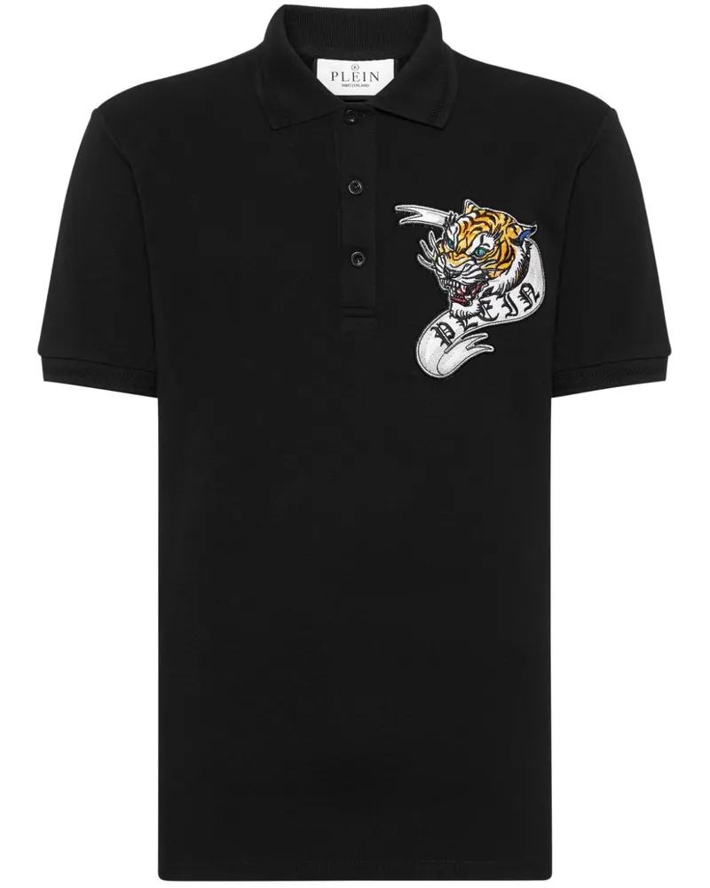 Philipp Plein Poloshirt mit Tigerapplikation - Schwarz Schwarz