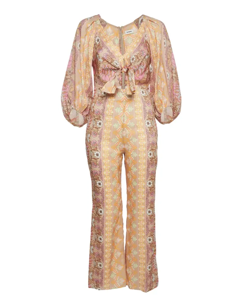 Sandro Jumpsuit mit Blumenprint und Schleifendetail - Nude Nude