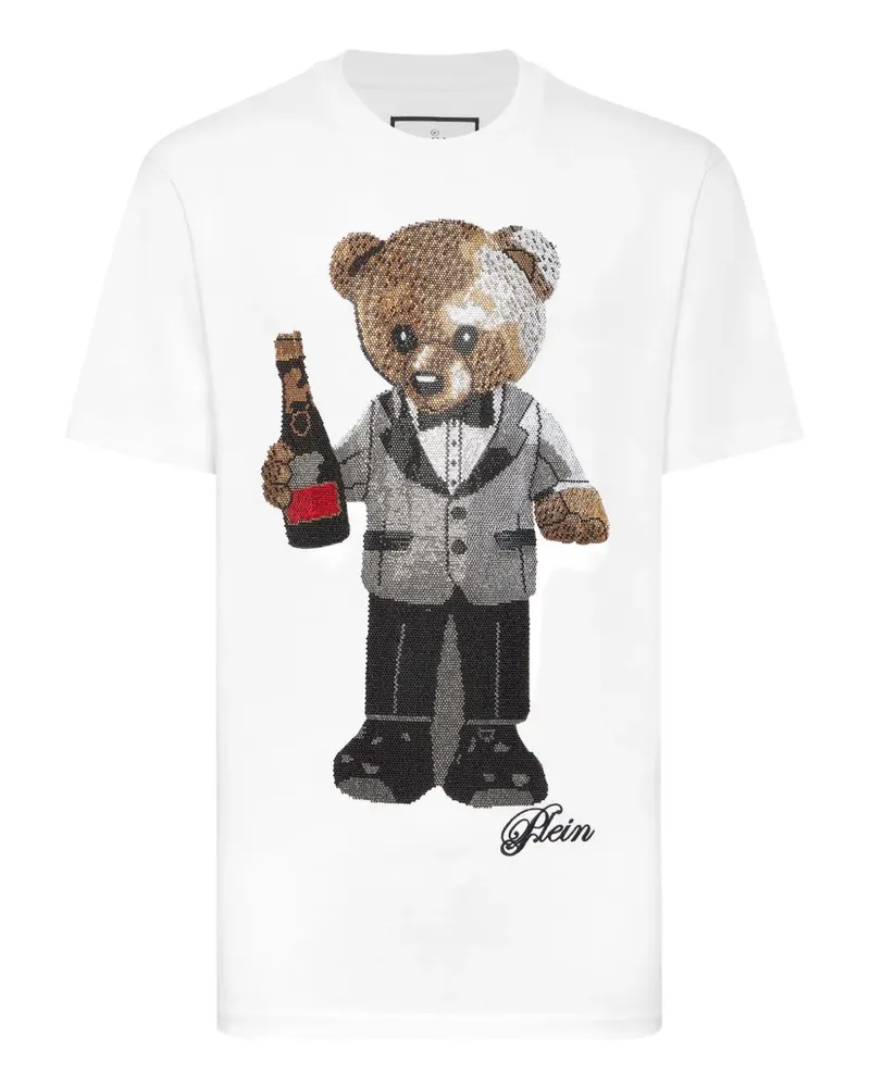 Philipp Plein T-Shirt mit Pailletten-Teddy - Weiß Weiß