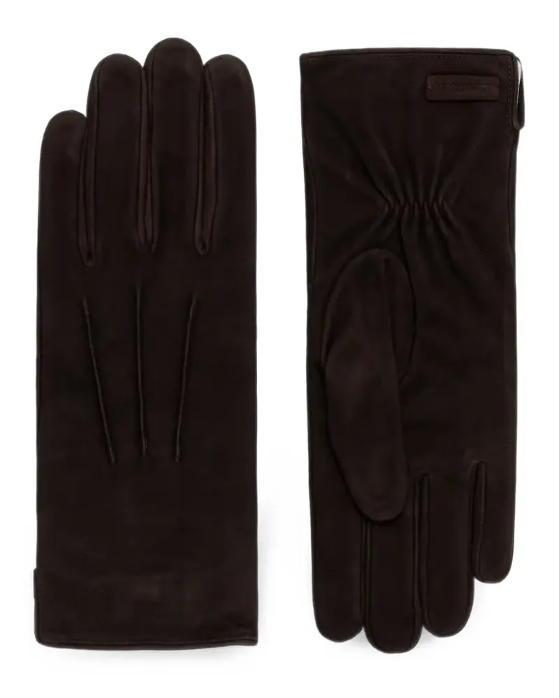 Marc O'Polo suede-finish logo-patch gloves - Braun Braun