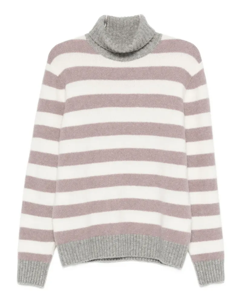 Eleventy Gestreifter Rollkragenpullover - Weiß Weiß