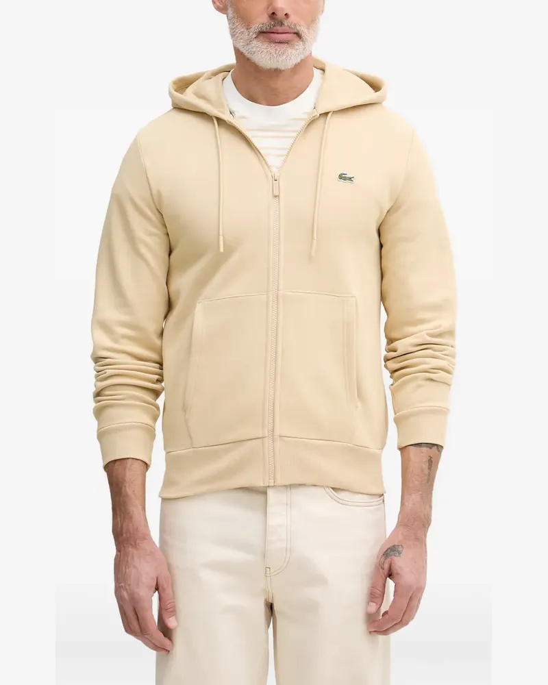 Lacoste logo-patch zip-up hoodie - Nude Nude