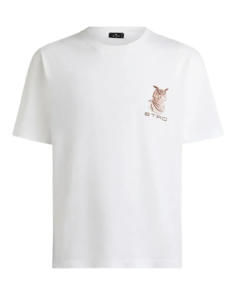 Etro cotton-jersey T-shirt with -embroidery and owl-print - Weiß Weiß