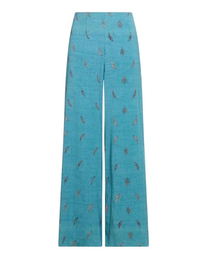 Pierre-Louis Mascia Adanaster Palazzohose mit Blatt-Print - Blau Blau