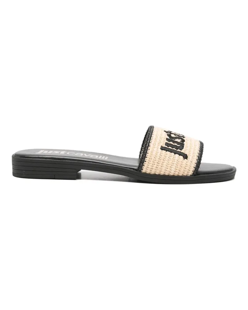 Just Cavalli logo-embroidered raffia-effect sandals - Nude Nude