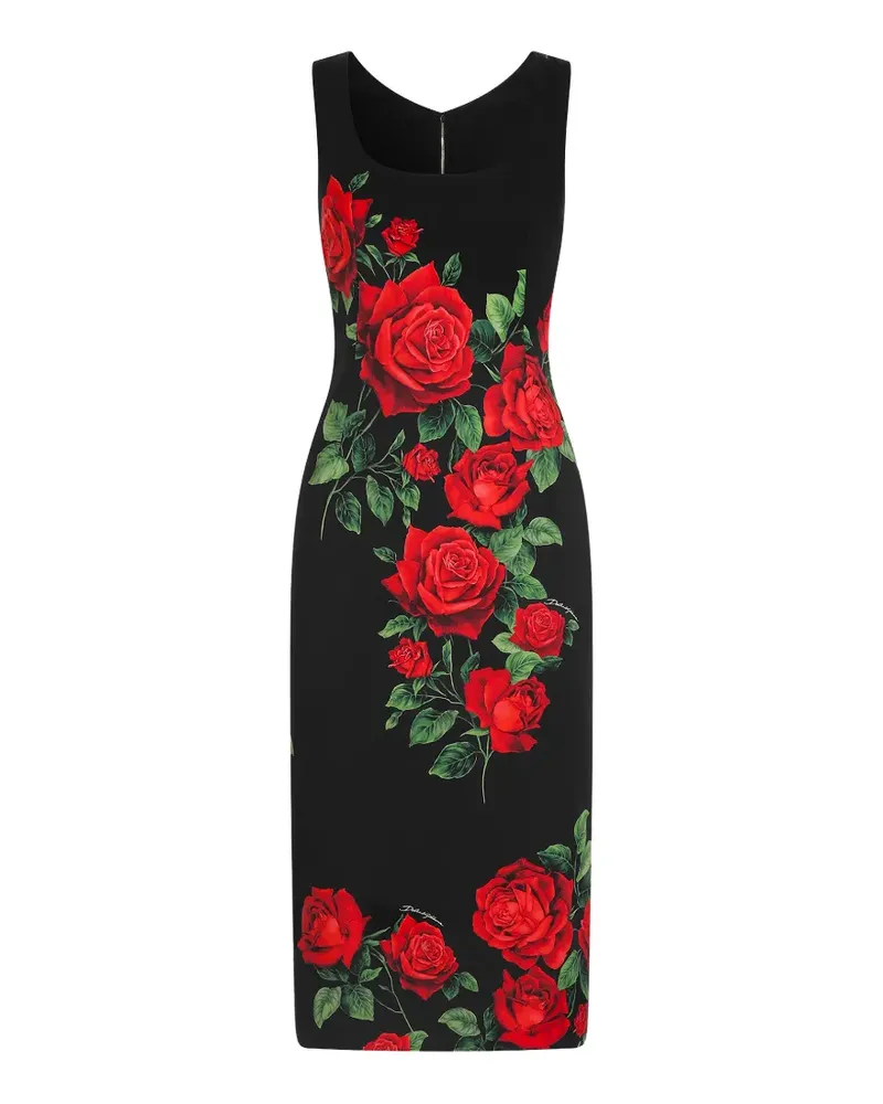 Dolce & Gabbana Ärmelloses Kleid mit Rosen-Print - Schwarz Schwarz