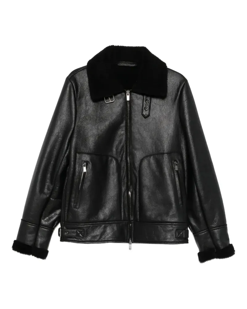 Salvatore Santoro Lederjacke mit Shearling-Kragen - Schwarz Schwarz