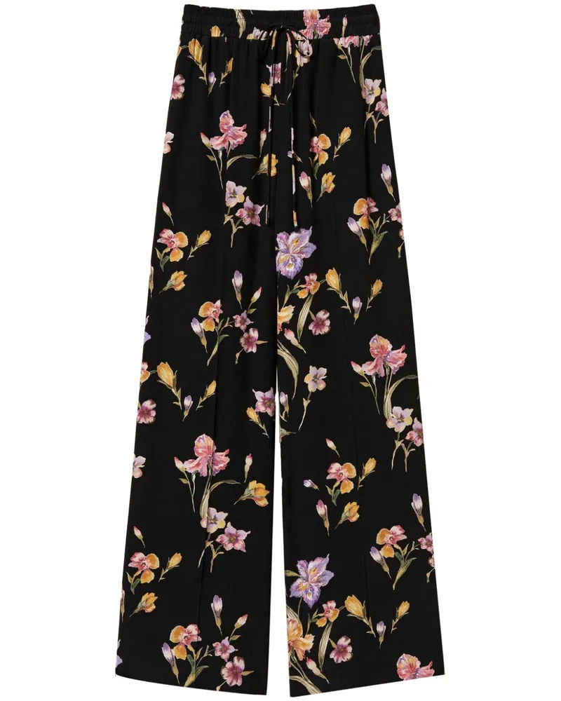 Twin-Set Hose mit Blumen-Print - Schwarz Schwarz