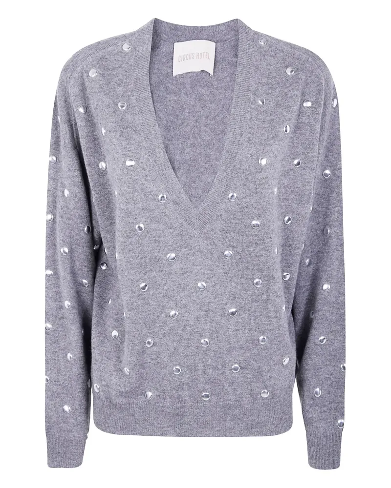 Circus Hotel Verzierter Pullover mit V-Ausschnitt - Grau Grau
