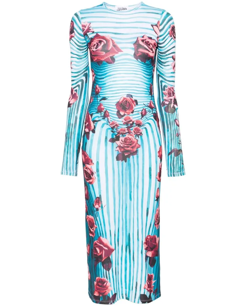 Jean Paul Gaultier Flower Body Morphingn Midikleid - Blau Blau