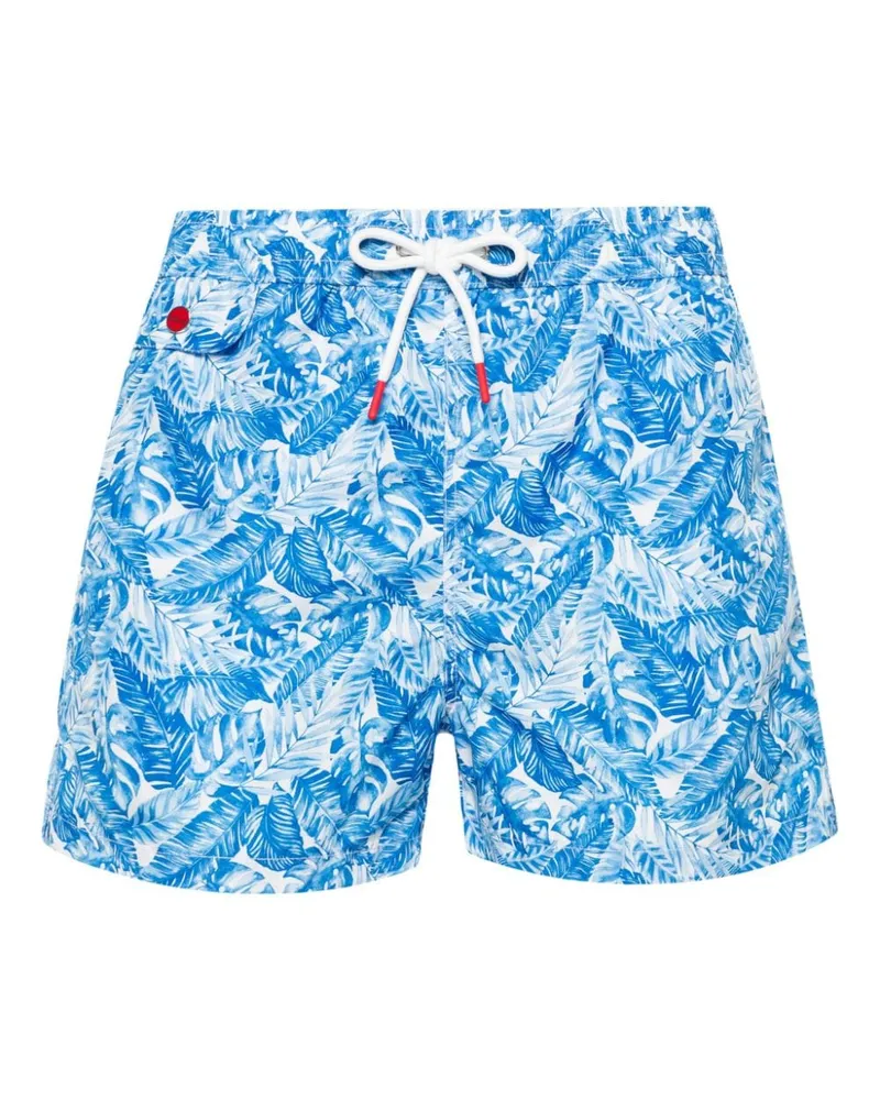 Kiton Badeshorts mit Blatt-Print Blau