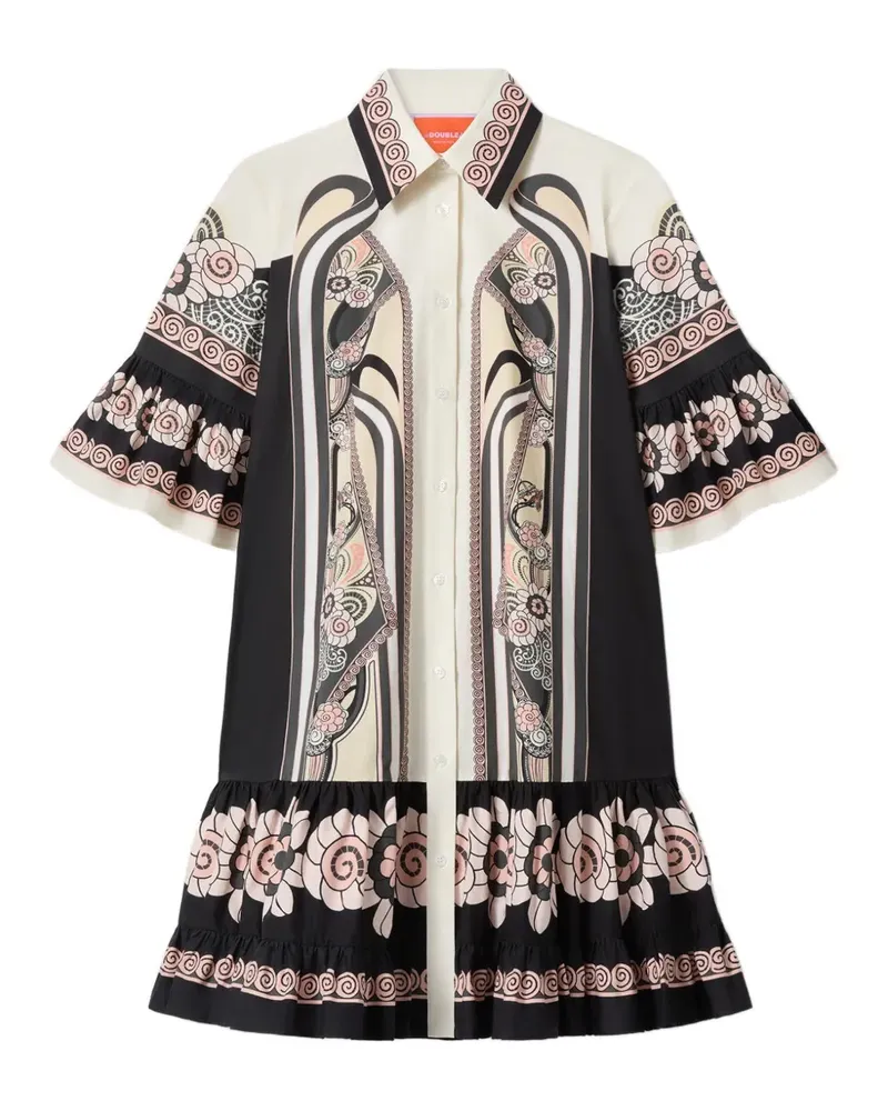 La DoubleJ Gerüschtes Minikleid mit Blumen-Print - Schwarz Schwarz