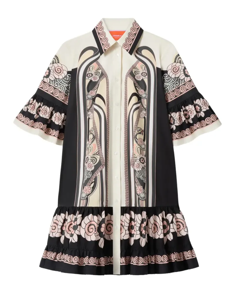 La DoubleJ Gerüschtes Minikleid mit Blumen-Print - Schwarz Schwarz