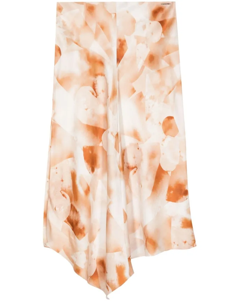 Calvin Klein Satin-Midirock mit Aquarell-Print - Nude Nude