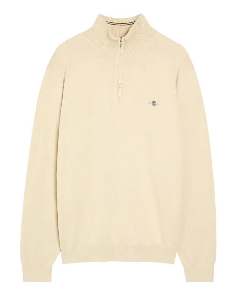 Gant Bestickter Pullover mit Viertelreißverschluss - Nude Nude