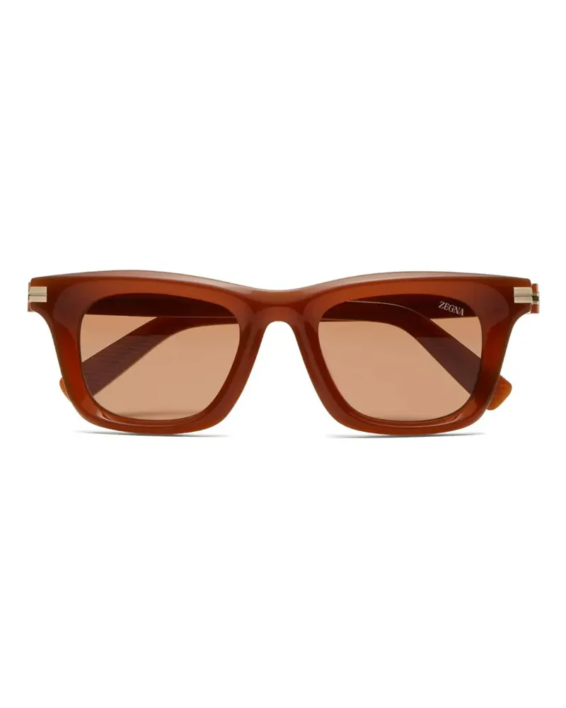 Ermenegildo Zegna Sonnenbrille mit eckigem Gestell - Braun Braun