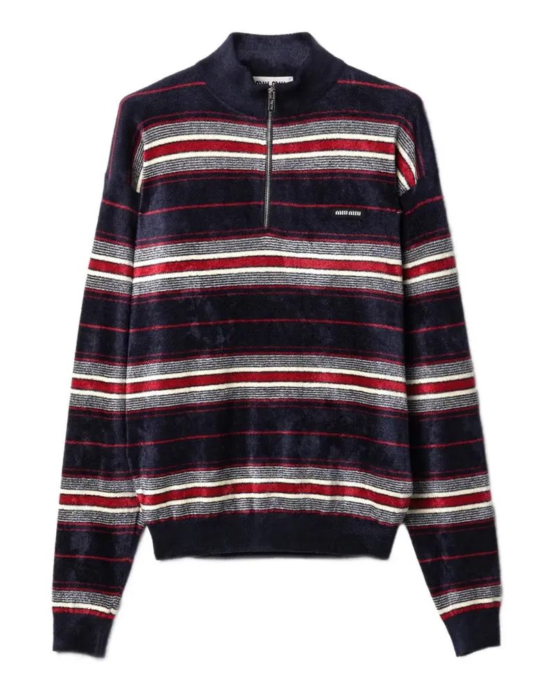 Miu Miu striped half-zipper chenille sweater - Blau Blau