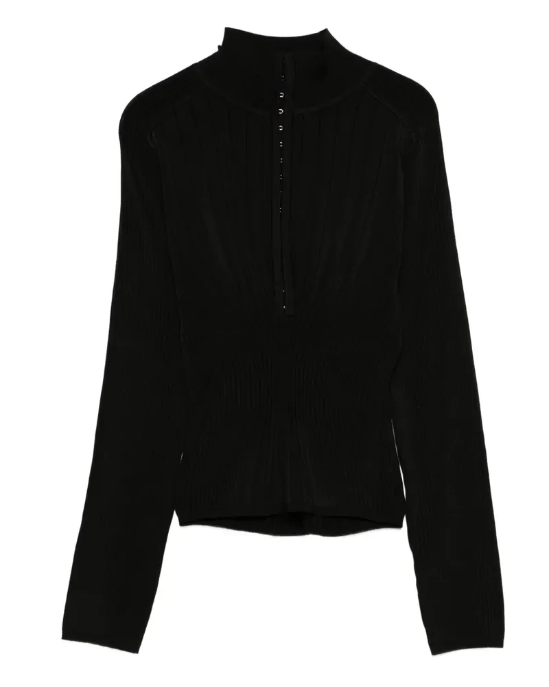 Thierry Mugler Gerippter Pullover mit Stehkragen - Schwarz Schwarz