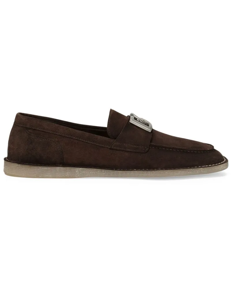 Dolce & Gabbana Loafer aus Wildleder mit Logo-Schild - Braun Braun