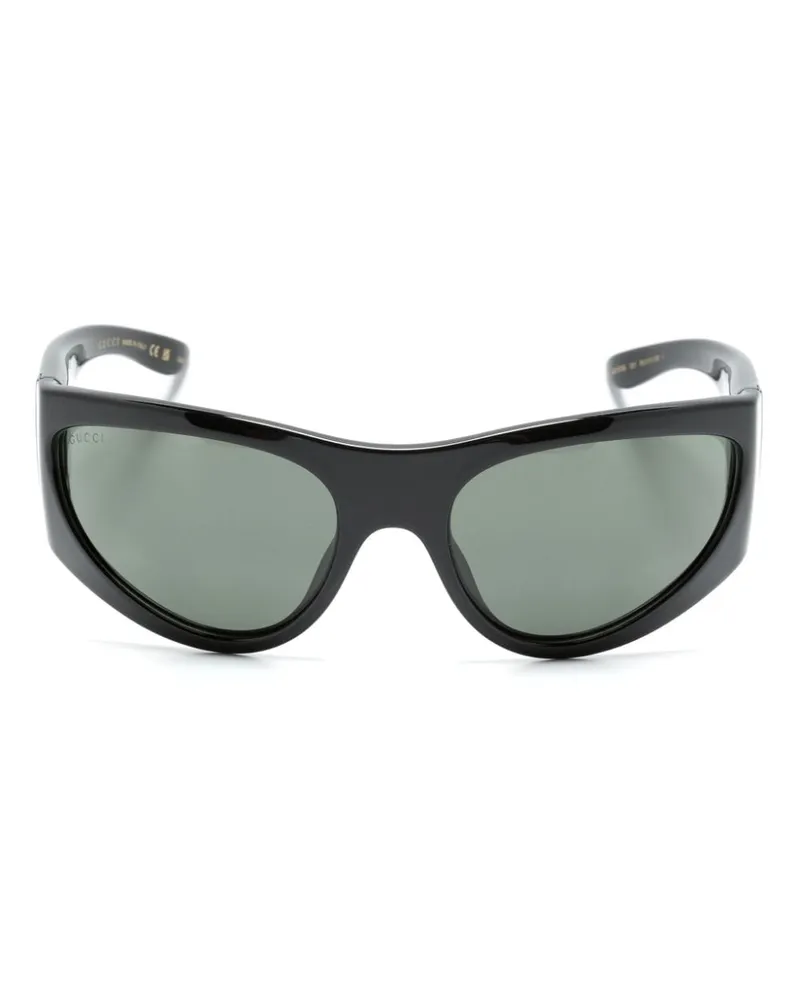 Gucci Sonnenbrille mit ovalem Gestell - Schwarz Schwarz
