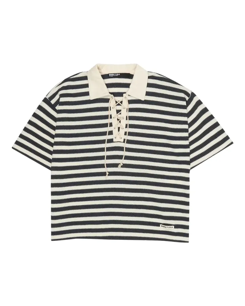 BIMBA Y LOLA Schwarz gestreiftes T-Shirt mit verstellbarem Polokragen Schwarz
