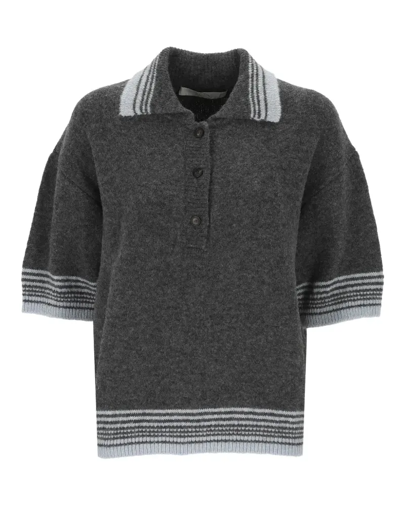 TELA Poloshirt mit gestreiftem Besatz - Grau Grau