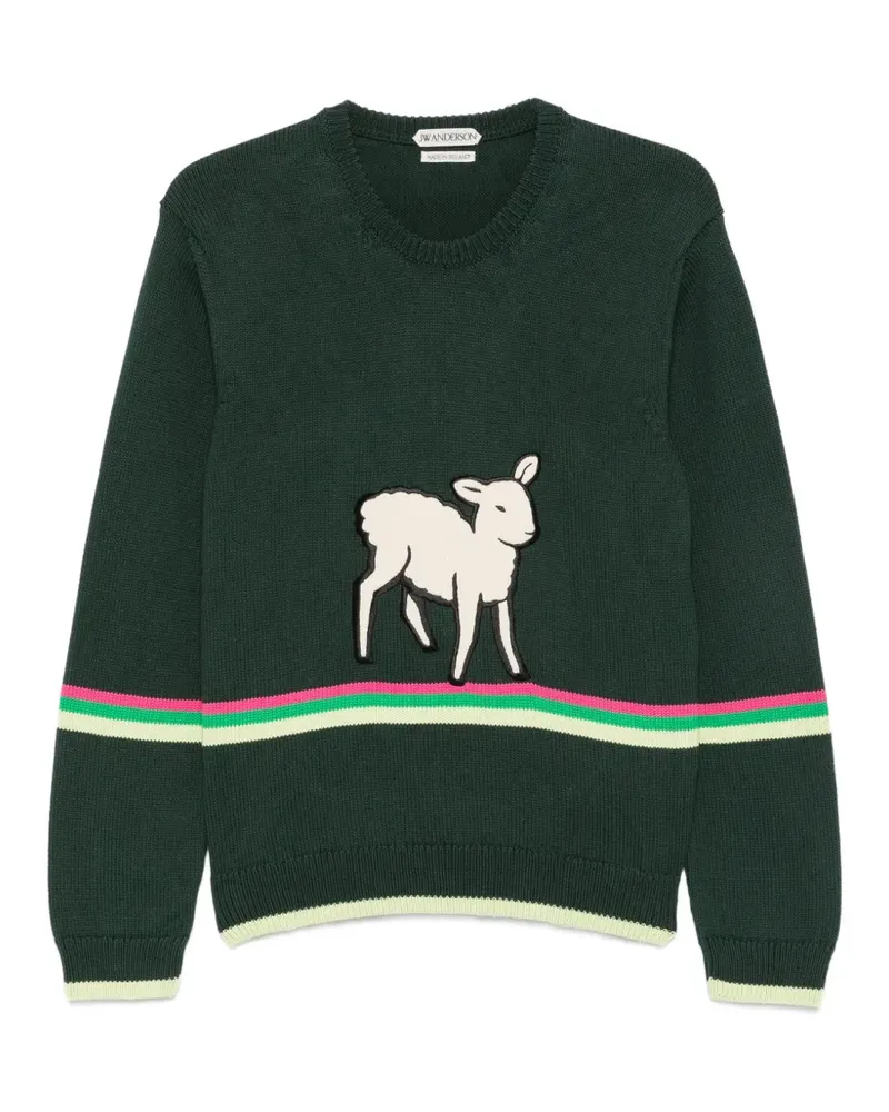 J.W.Anderson Gestreifter Pullover mit Schafmotiv - Grün Grün