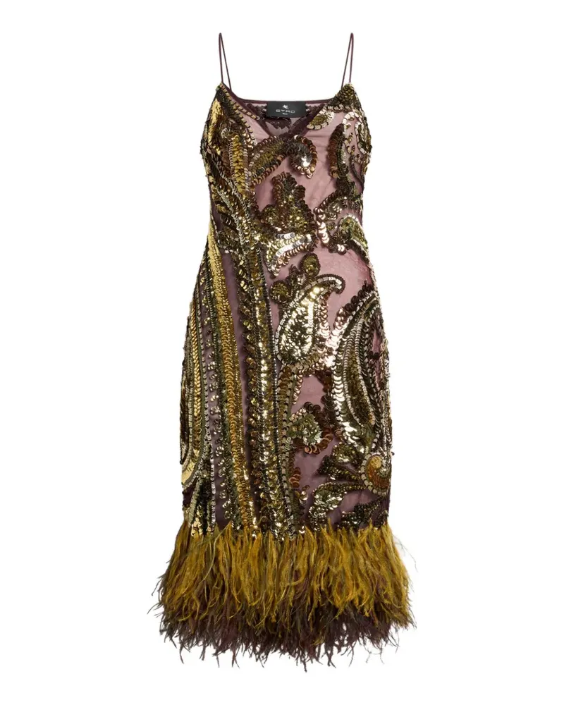 Etro Kleid mit Pailletten und Federdetails. - Gold Gold