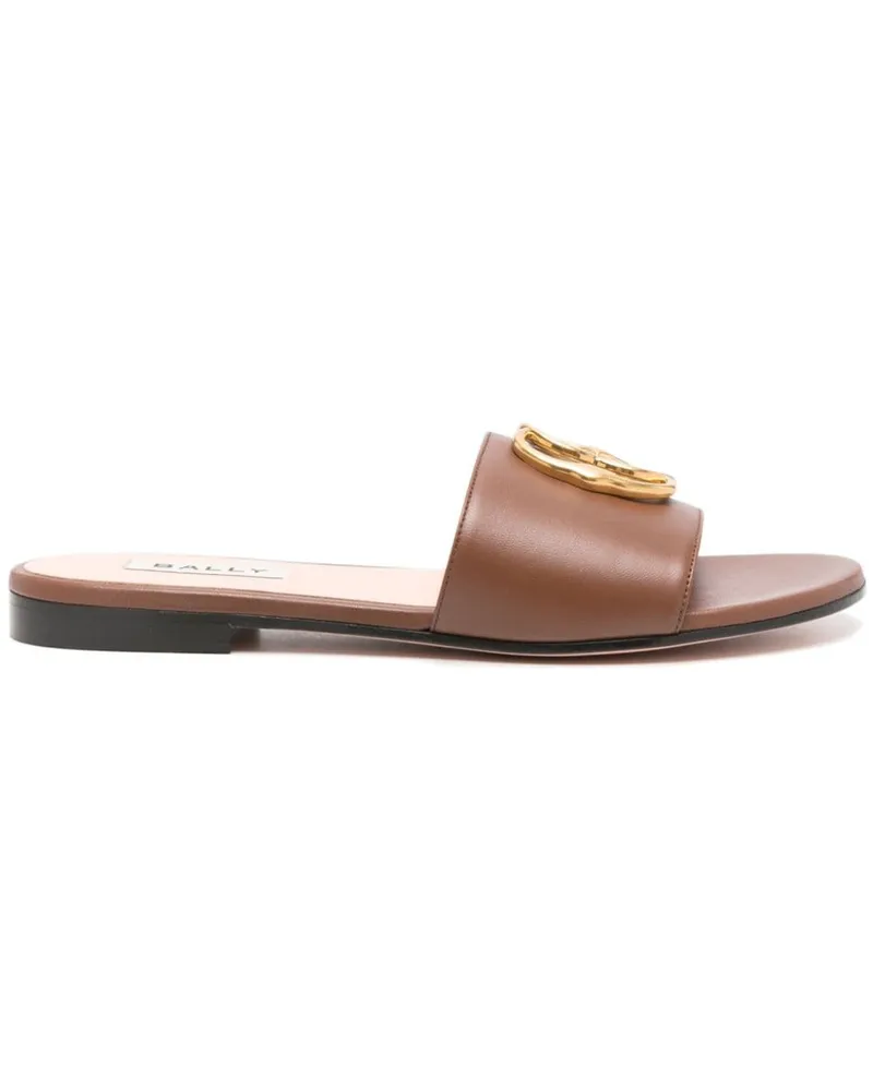 Bally Pantoletten mit Logo-Schild - Braun Braun
